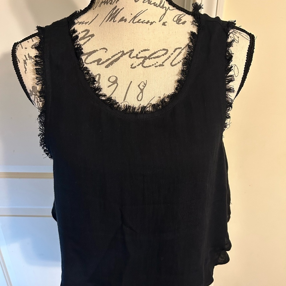KLD Signature Black Sleeveless Frayed Edge Top